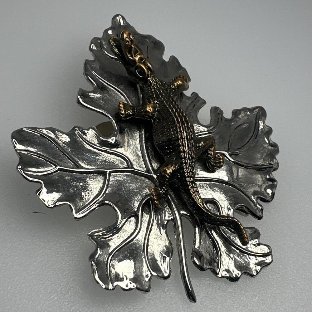 Sylvia Dahl Alligator Maple Leaf Brooch Clip Neiman Marcus Ornament Crocodille